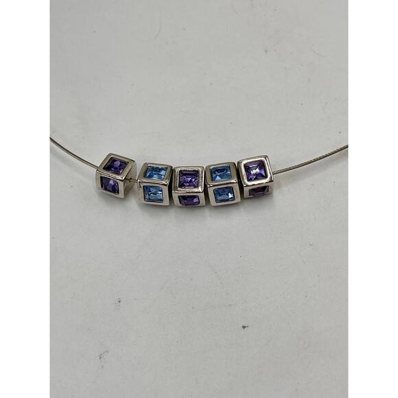 Swarovski Signed Swan Blue and Purple Crystal Cubes on Chain Necklace - Picture 7 of 10